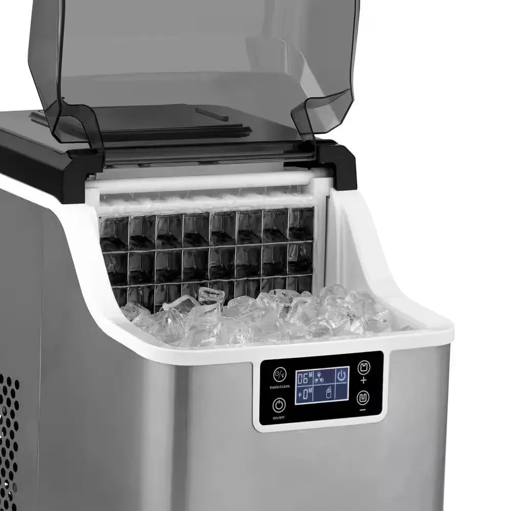 9.9 In. 45 Lbs. Countertop Full Size Clear Ice Cube Maker,Stainless Steel W/Self-Cleaning Function,Refillable Water Tank | Fridge.com