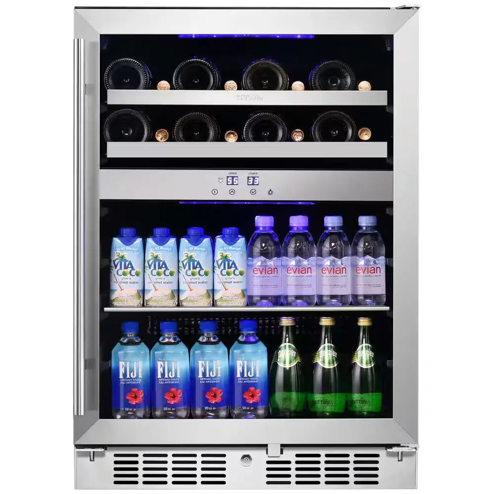 Signature 24 In. 16-Bottle and 70-Can Stainless Steel Single Door Dual Zone Built-In Wine and Beverage Cooler | Fridge.com