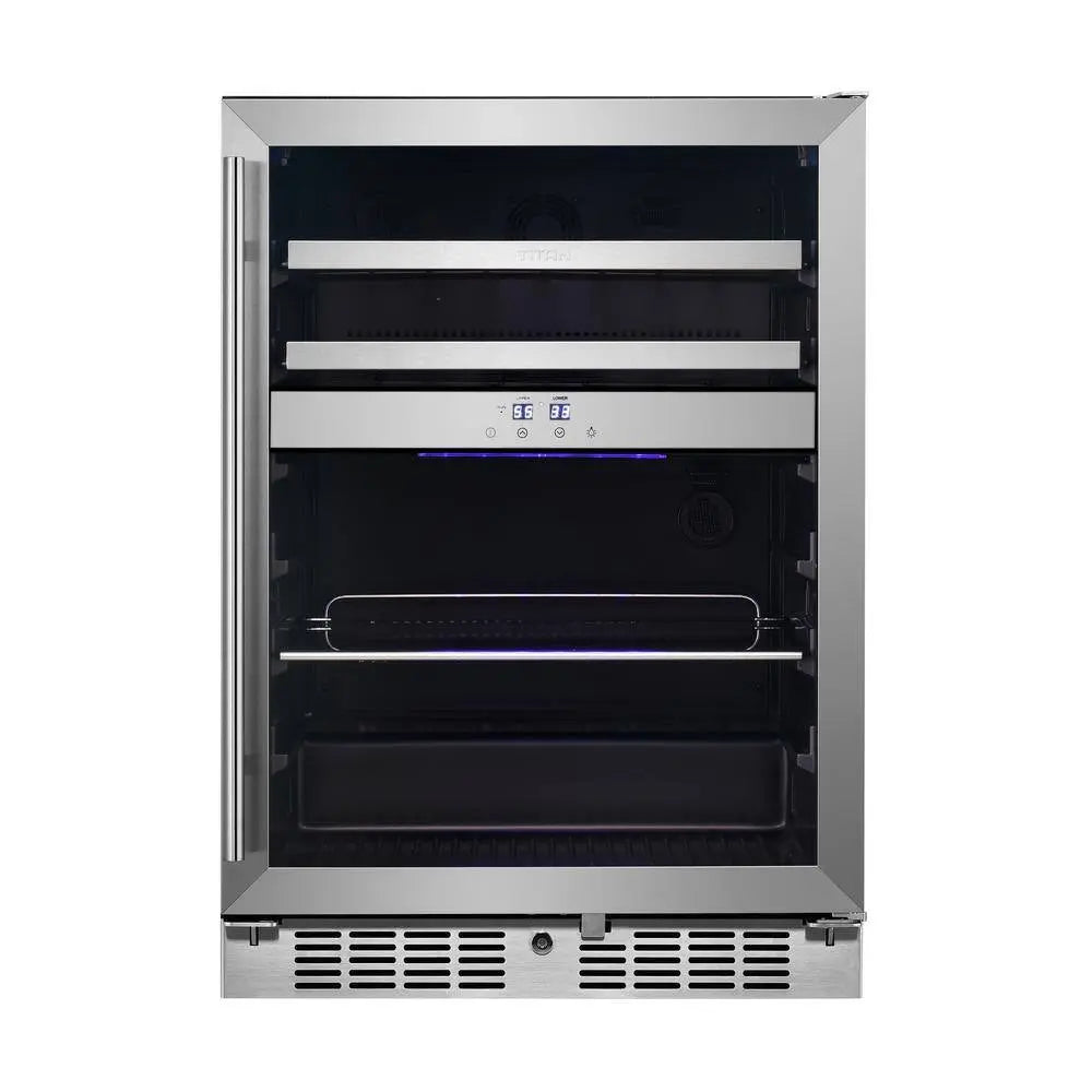 Signature 24 In. 16-Bottle and 70-Can Stainless Steel Single Door Dual Zone Built-In Wine and Beverage Cooler | Fridge.com