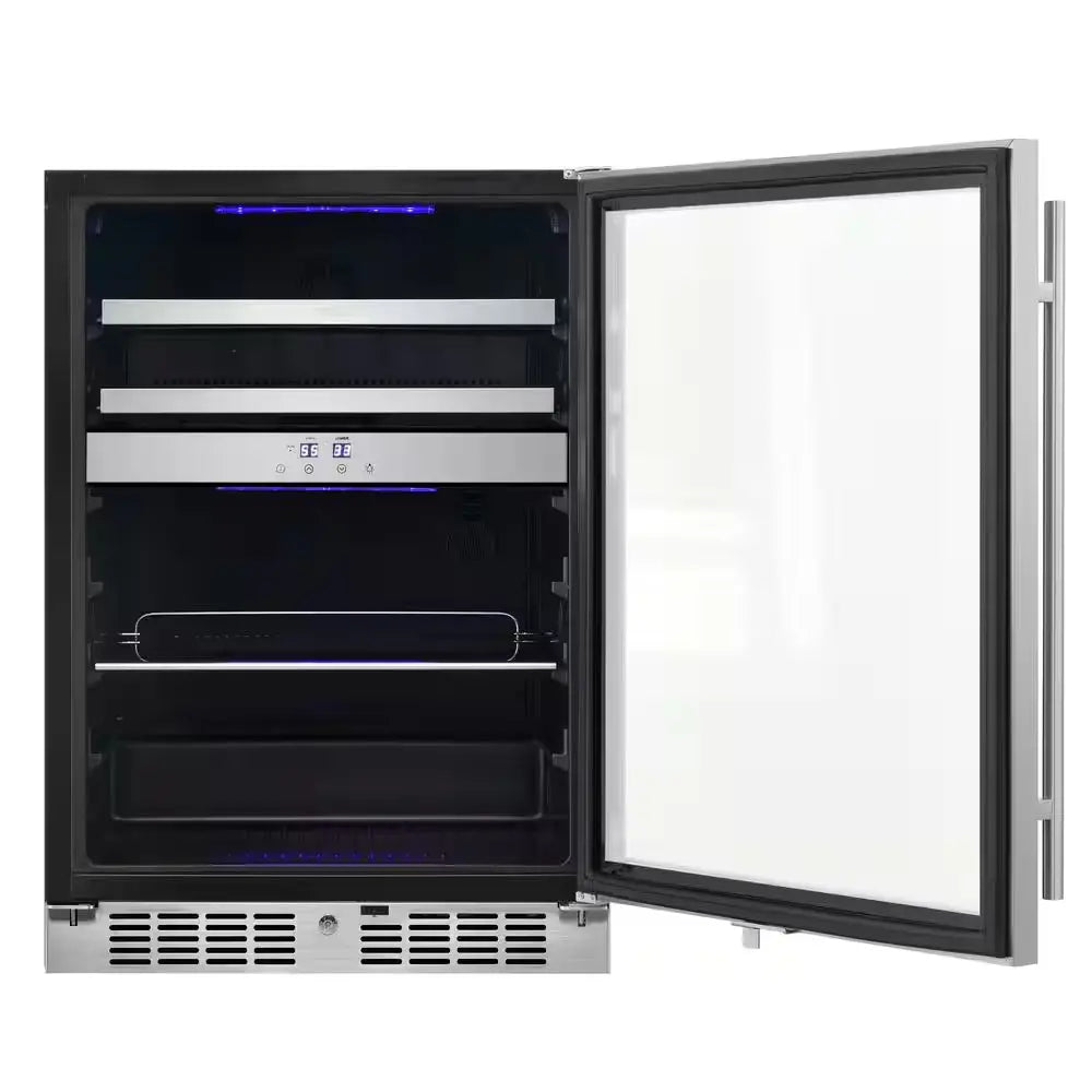 Signature 24 In. 16-Bottle and 70-Can Stainless Steel Single Door Dual Zone Built-In Wine and Beverage Cooler | Fridge.com