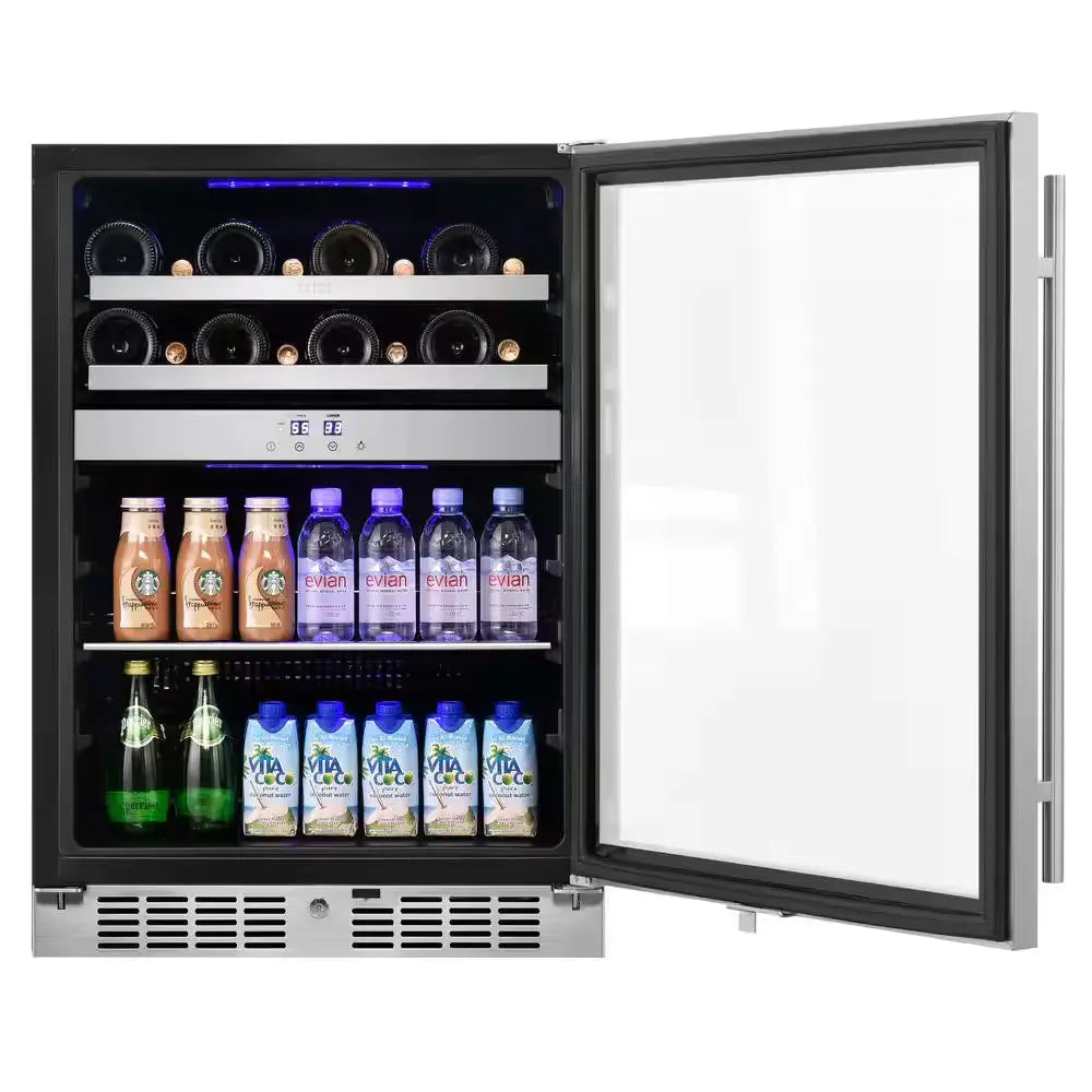 Signature 24 In. 16-Bottle and 70-Can Stainless Steel Single Door Dual Zone Built-In Wine and Beverage Cooler | Fridge.com