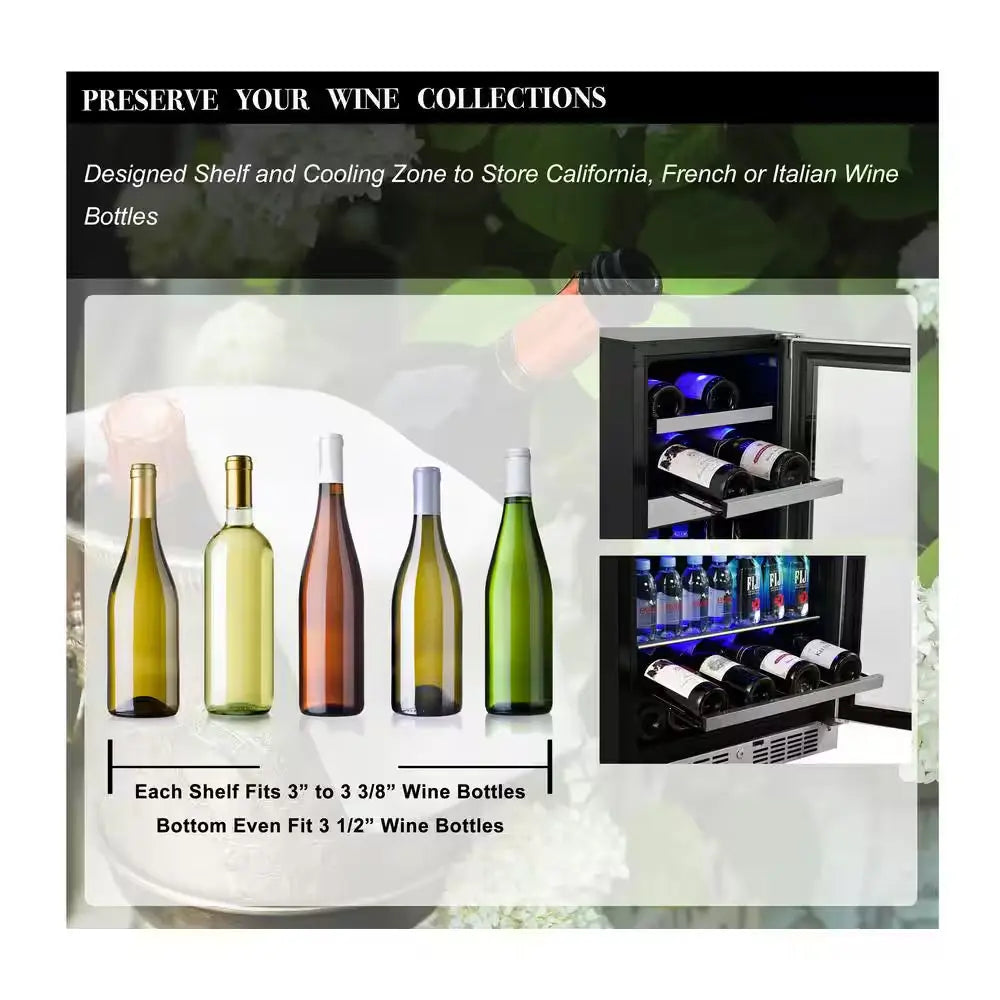 Signature 24 In. 16-Bottle and 70-Can Stainless Steel Single Door Dual Zone Built-In Wine and Beverage Cooler | Fridge.com