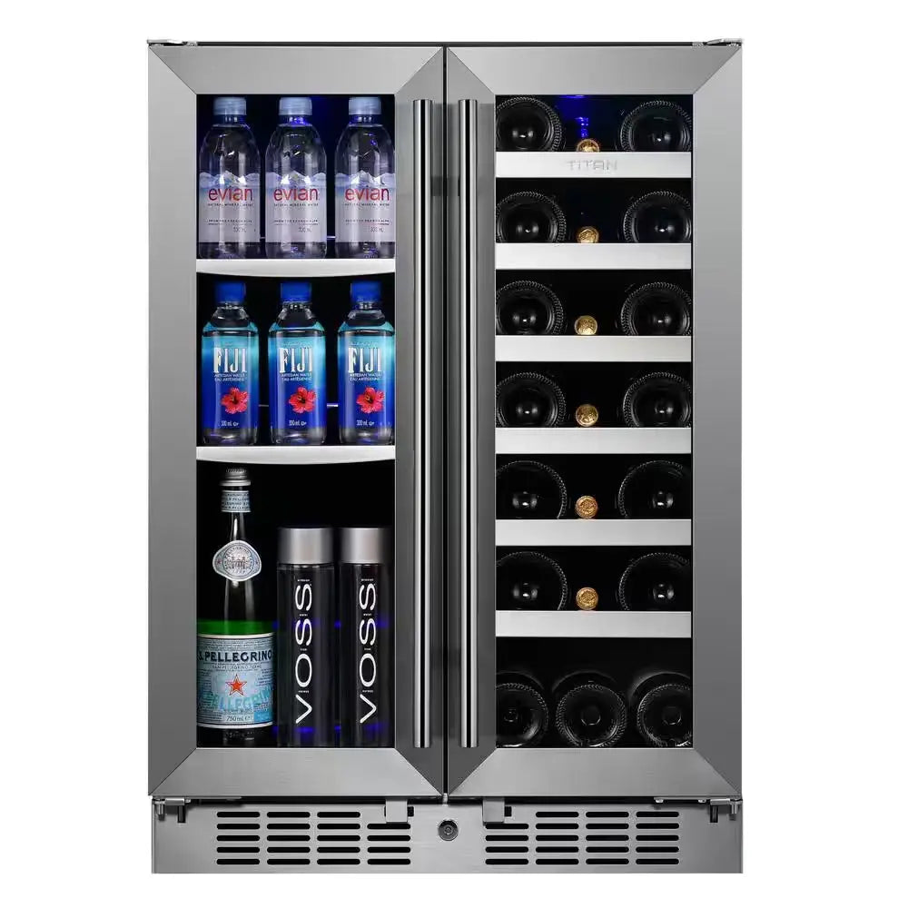 Signature 24 In. 64-Can and 20-Bottle French Door Stainless Steel Dual Zone Built-In Beverage and Wine Cooler | Fridge.com