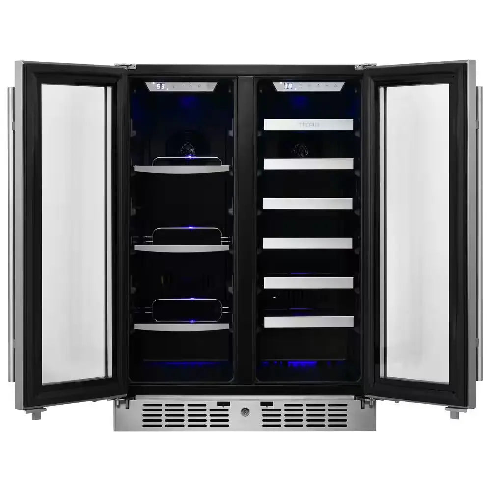 Signature 24 In. 64-Can and 20-Bottle French Door Stainless Steel Dual Zone Built-In Beverage and Wine Cooler | Fridge.com