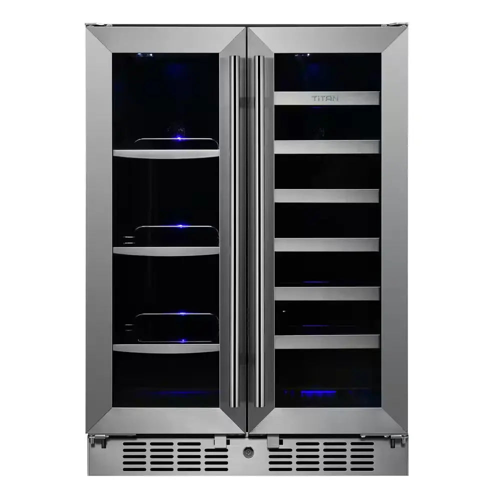 Signature 24 In. 64-Can and 20-Bottle French Door Stainless Steel Dual Zone Built-In Beverage and Wine Cooler | Fridge.com