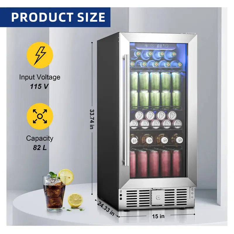 Simzlife 115 Cans 2.9 Cubic Feet Beverage Refrigerator with Wine Storage and with Glass Door | Fridge.com