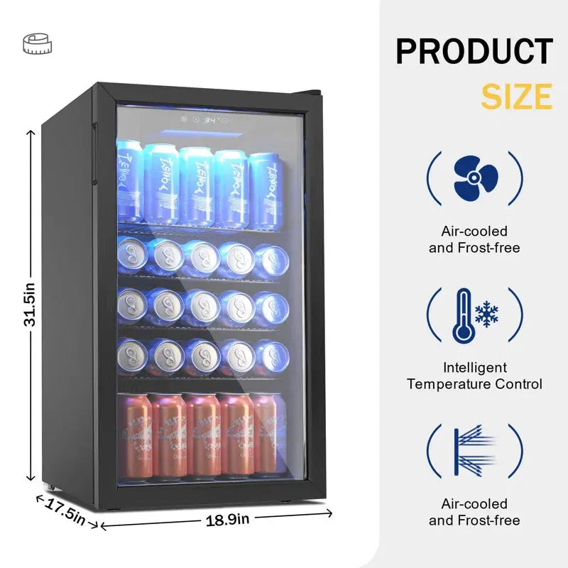 Simzlife 126 Cans 3.2 Cubic Feet Freestanding Beverage Refrigerator with Glass Door | Fridge.com