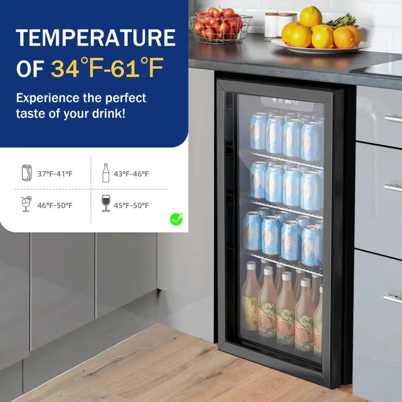 Simzlife 126 Cans 3.2 Cubic Feet Freestanding Beverage Refrigerator with Glass Door | Fridge.com