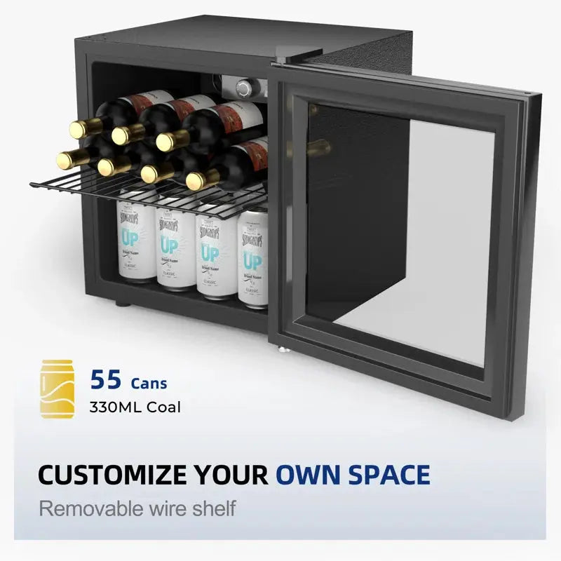 Simzlife 55 Cans Convertible Beverage Refrigerator with Wine Storage and with Glass Door | Fridge.com