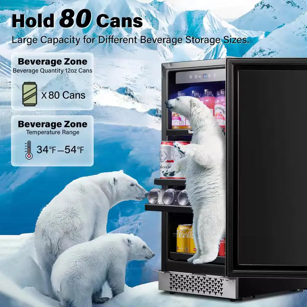 Single Zone 15 In. 80 (12 Oz.) Cans Beverage Cooler Soda Beer Drink Built-In Refrigerator 34-54°F with Safety Lock | Fridge.com