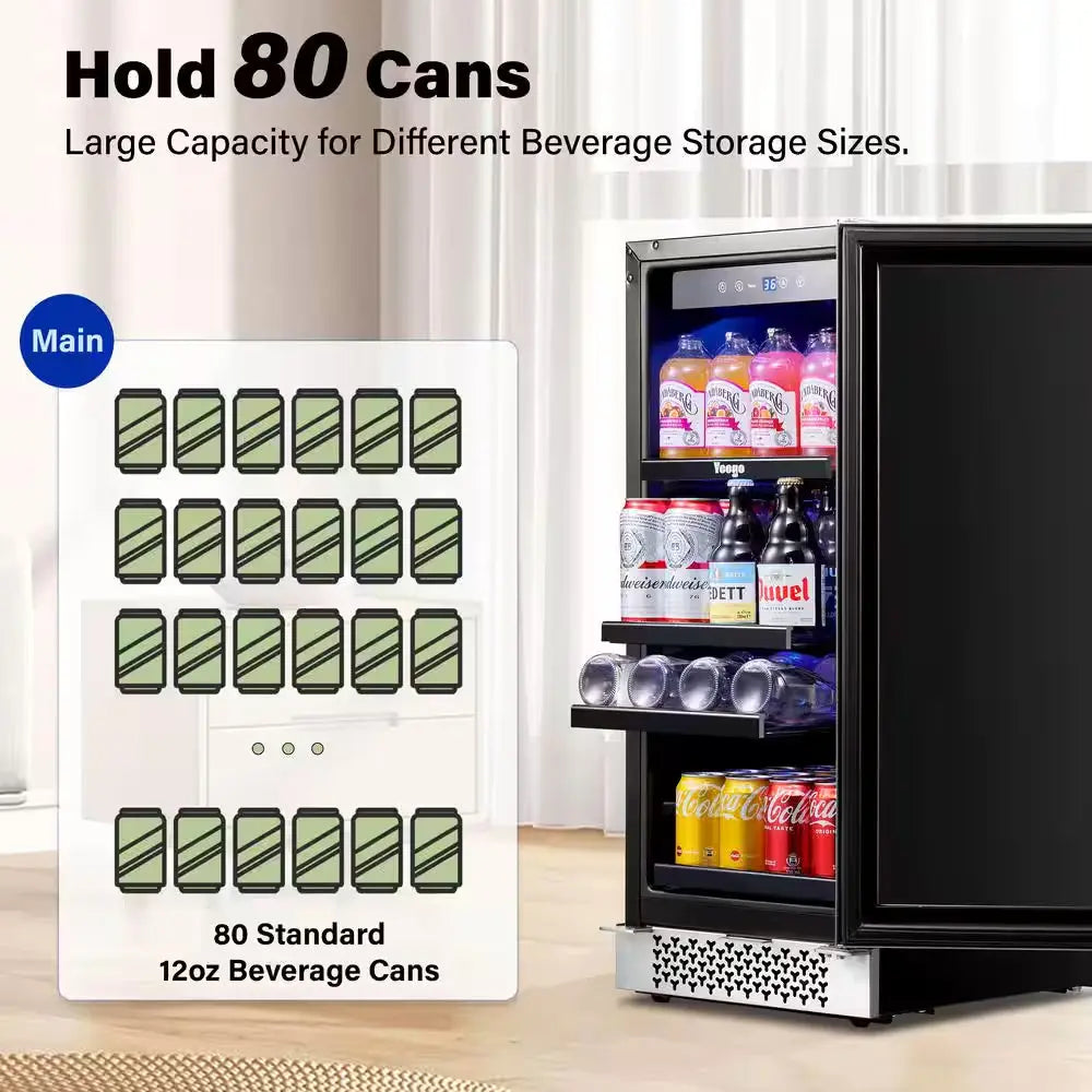 Single Zone 15 In. 80 (12 Oz.) Cans Beverage Cooler Soda Beer Drink Built-In Refrigerator 34-54°F with Safety Lock | Fridge.com