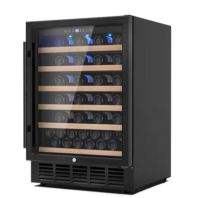 Single Zone Cellar Cooling Unit in Black 24 In. Wine Cooler, 51 Bottle Wine Refrigerator with Removeable Shelves | Fridge.com