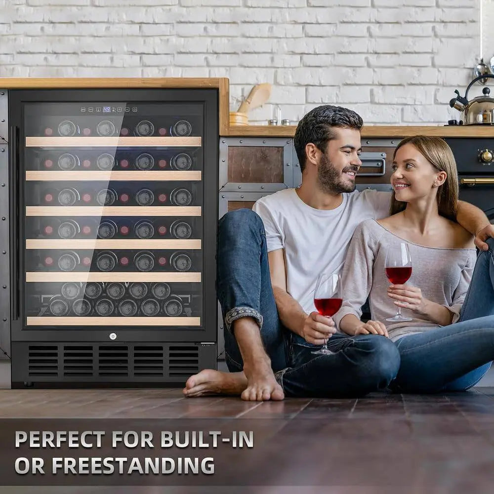 Single Zone Cellar Cooling Unit in Black 24 In. Wine Cooler, 51 Bottle Wine Refrigerator with Removeable Shelves | Fridge.com