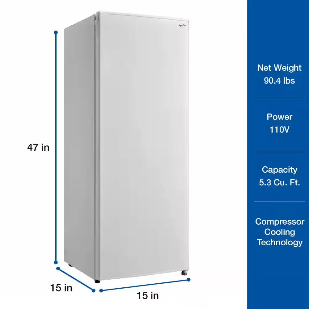 Slim Upright Freezer 5.3 Cu. Ft.. (150L), White, Energy-Efficient Manual Defrost, Flat Back | Fridge.com