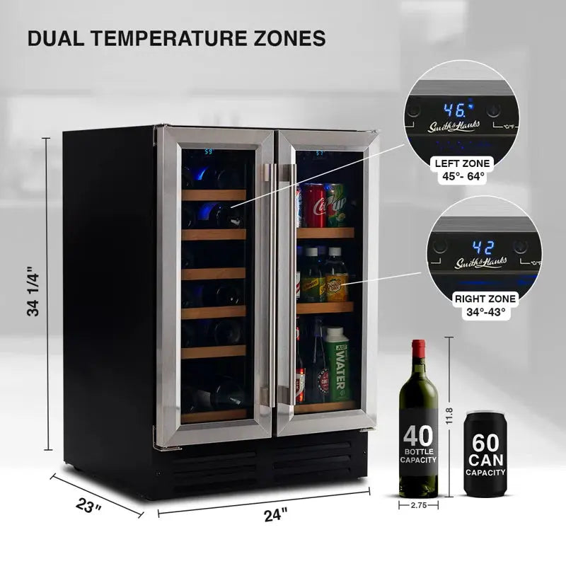 Smith & Hanks 24'' 20 Bottle and 60 Can Dual Zone Wine & Beverage Refrigerator | Fridge.com