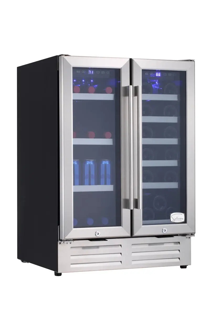 Sollevare 23.53'' 18 Bottle and 57 Can Dual Zone Wine & Beverage Refrigerator | Fridge.com