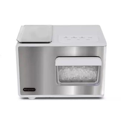 14.5 in 40 Lbs./24Hrs Portable Nugget Chewable Pebble/Sonic Type Ice Maker in Silver and White Stainless Steel Finish | Fridge.com