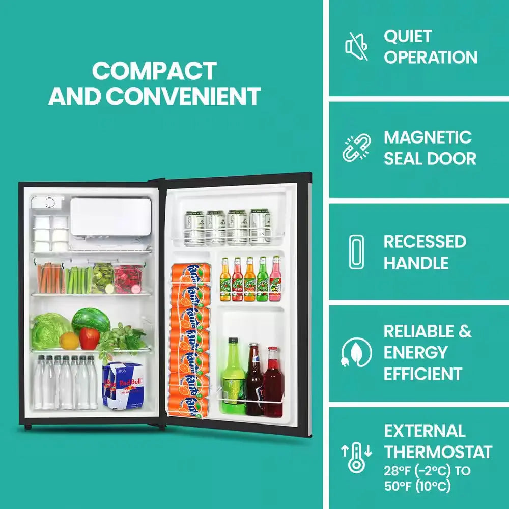 Stainless Steel Compact Fridge with Freezer, 6.2 Cu. Ft.. (176L), Flat Back, Glass Shelves | Fridge.com