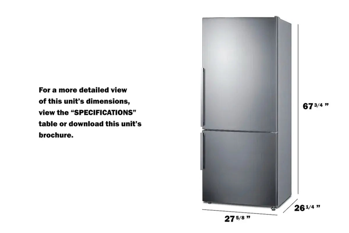 Summit Appliance 28" 14 Cubic Feet Energy Star Bottom Freezer Refrigerator | Fridge.com