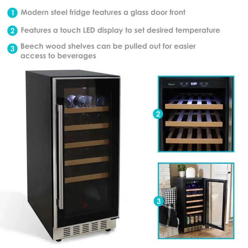 Sunnydaze Decor 14.75'' 33 Bottle and Can Single Zone Freestanding Wine & Beverage Refrigerator | Fridge.com