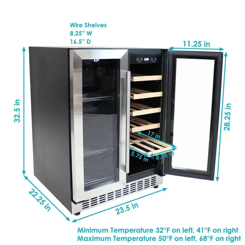 Sunnydaze Decor 24'' 20 Bottle and 63 Can Dual Zone Freestanding Wine & Beverage Refrigerator | Fridge.com