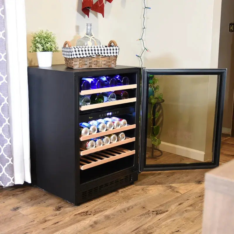 Sunnydaze Decor 24'' 46 Bottle and 63 Can Dual Zone Freestanding Wine & Beverage Refrigerator | Fridge.com