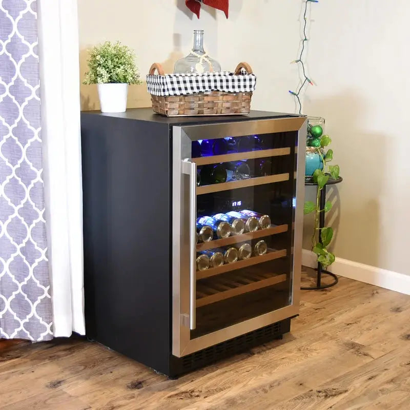 Sunnydaze Decor 24'' 46 Bottle and 63 Can Dual Zone Freestanding Wine & Beverage Refrigerator | Fridge.com