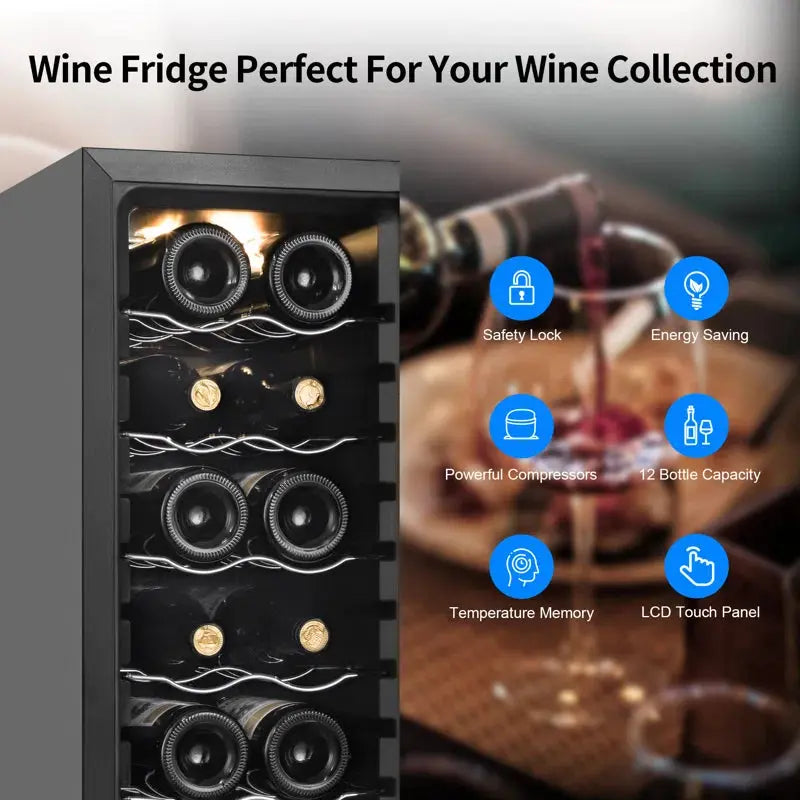 TAZPI 10.7'' 12 Bottle Single Zone Freestanding Wine Refrigerator | Fridge.com