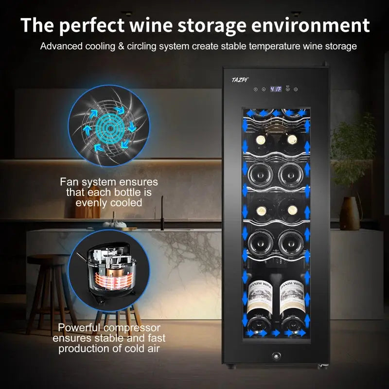 TAZPI 10.7'' 12 Bottle Single Zone Freestanding Wine Refrigerator | Fridge.com