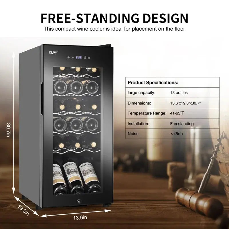 TAZPI 13.6'' 18 Bottle Single Zone Freestanding Wine Refrigerator | Fridge.com