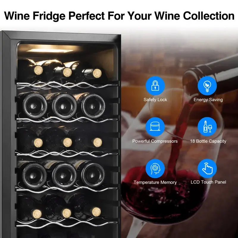 TAZPI 13.6'' 18 Bottle Single Zone Freestanding Wine Refrigerator | Fridge.com