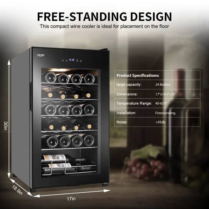 TAZPI 24 Bottle Single Zone Free-Standing Wine Refrigerator | Fridge.com