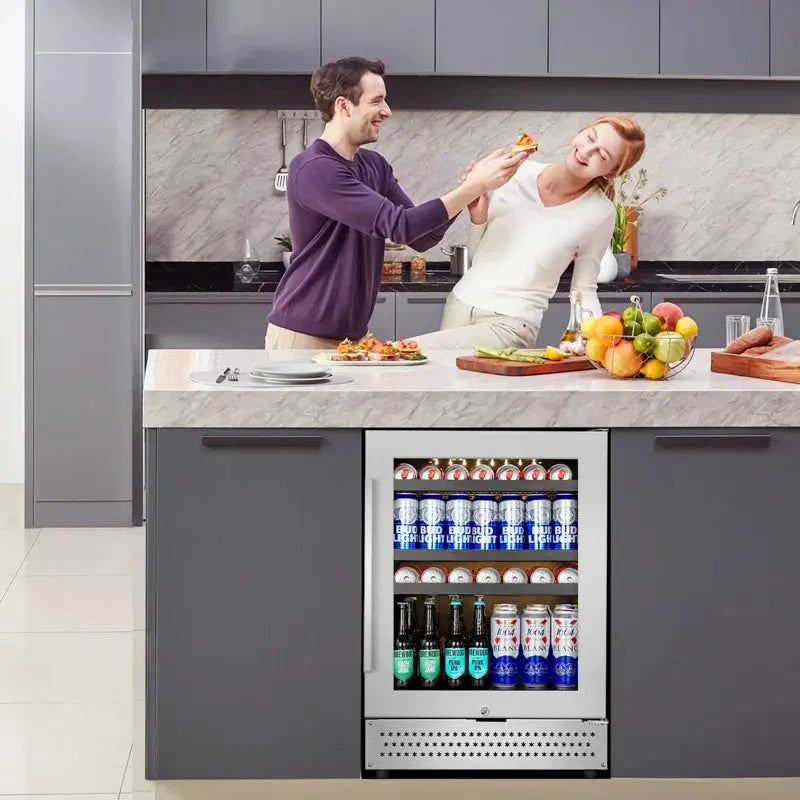 TAZPI 24" Built-In or Freestanding 210 Cans (12 Oz.) Beverage Refrigerator with Glass Door | Fridge.com