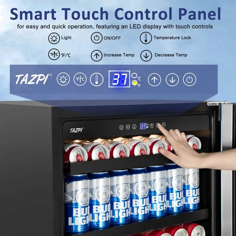 TAZPI 24" Built-In or Freestanding 210 Cans (12 Oz.) Beverage Refrigerator with Glass Door | Fridge.com