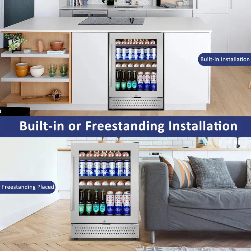 TAZPI 24" Built-In or Freestanding 210 Cans (12 Oz.) Beverage Refrigerator with Glass Door | Fridge.com