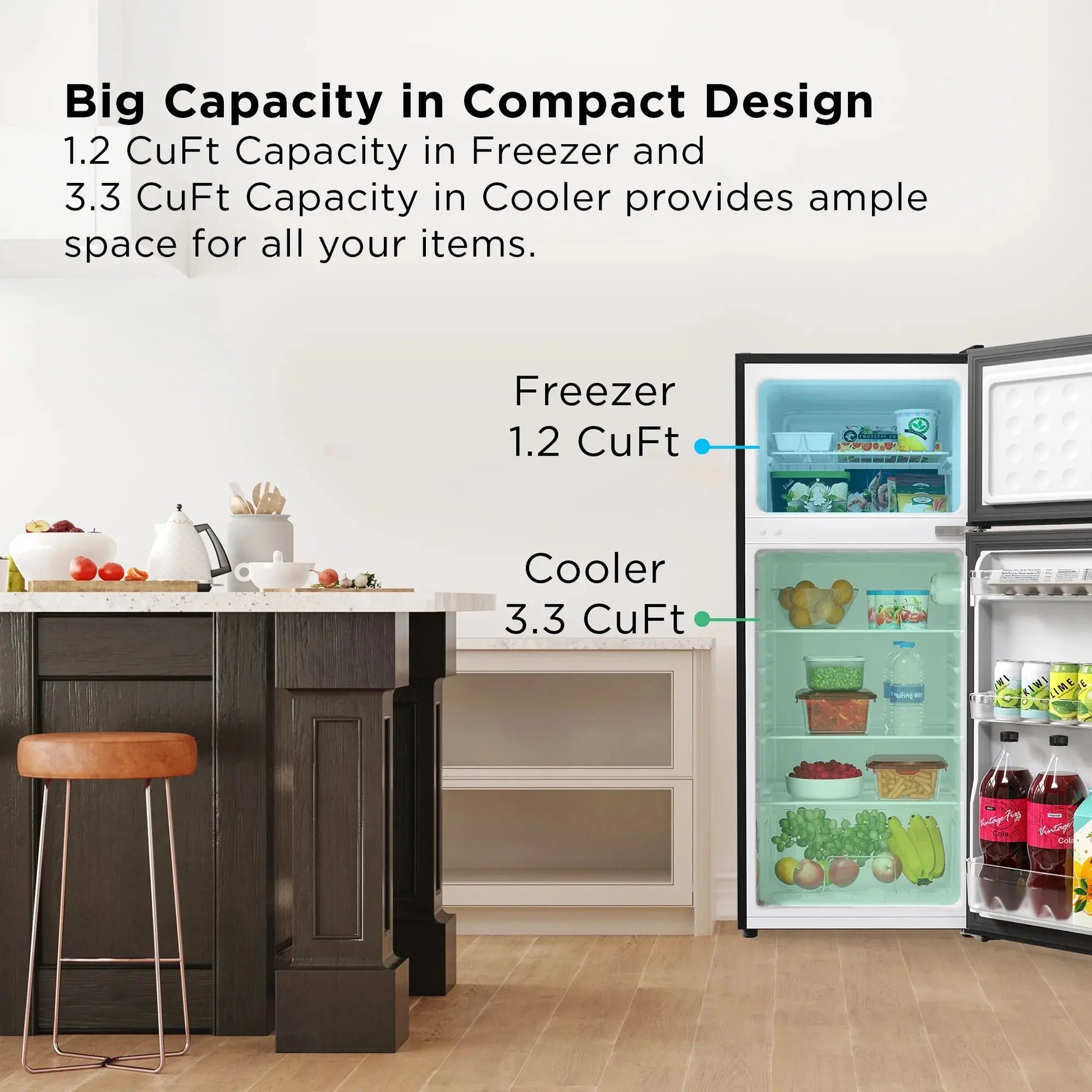 TCL 4.5 Cu. Ft. Two Door Compact Mini Fridge with Freezer – Black Stainless Look, Energy Star, MR453Z | Fridge.com