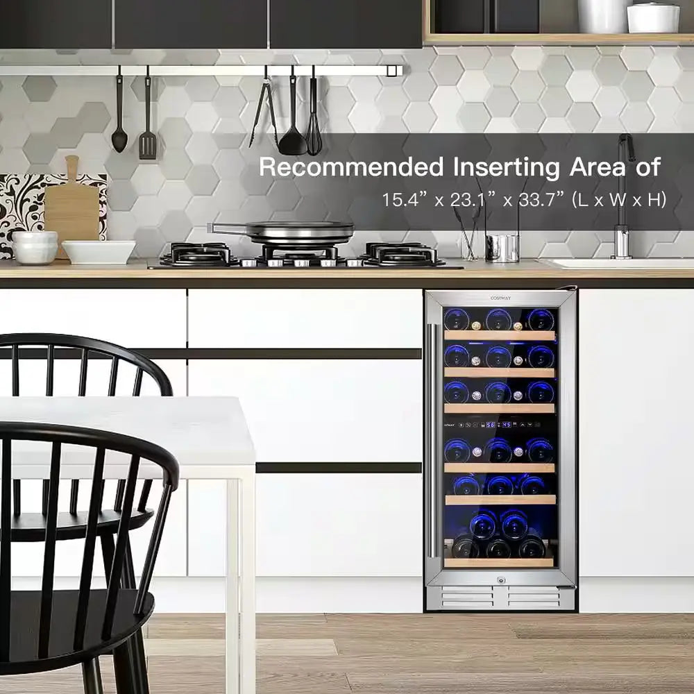 Dual Zones 30-Bottle Free Standing Wine Cooler 15'' Wine Cellar W/Temp Memory | Fridge.com