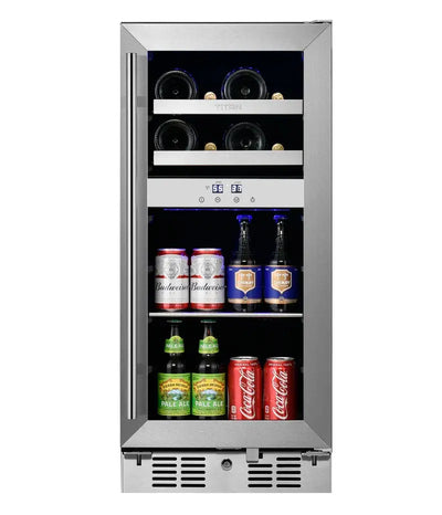 Titan Products 14.96'' 8 Bottle and 40 Can Dual Zone Wine & Beverage Refrigerator | Fridge.com