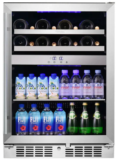 Titan Products 23.82'' 16 Bottle and 70 Can Dual Zone Wine & Beverage Refrigerator | Fridge.com