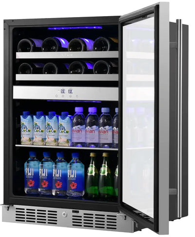 Titan Products 23.82'' 16 Bottle and 70 Can Dual Zone Wine & Beverage Refrigerator | Fridge.com