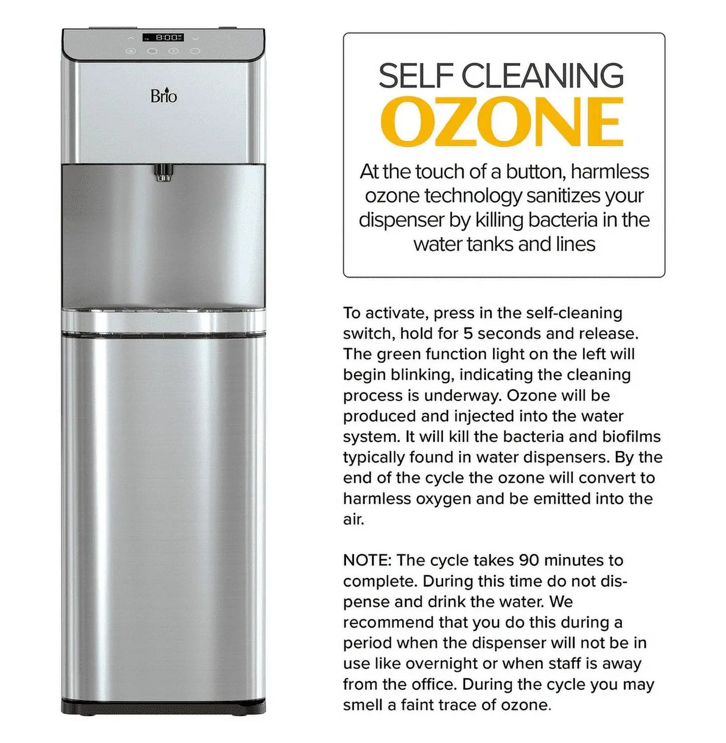 Brio 700 Series Bottom Load Hot, Cold and Room Water Cooler - Self Clean Ozone - Tri Temp W/Touch Dispense - Set Custom Temperature 39°-59°F Cold and 174°–194°F Hot | Fridge.com