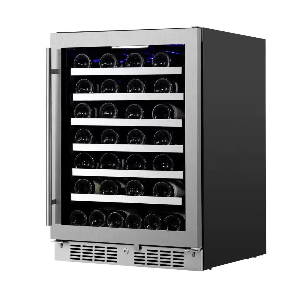 Transcend 24 In. 54-Bottle Seamless Stainless Steel Single Door Single Zone Built-In Wine Cooler | Fridge.com