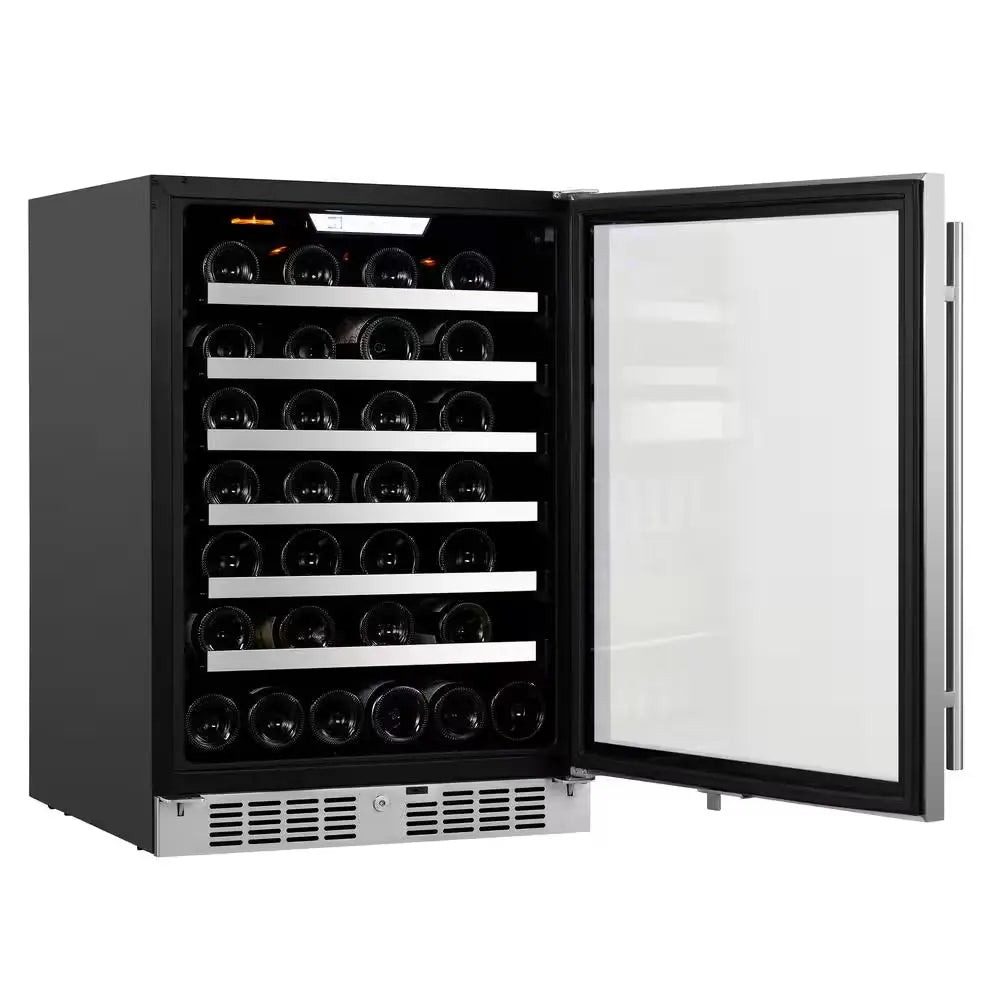 Transcend 24 In. 54-Bottle Seamless Stainless Steel Single Door Single Zone Built-In Wine Cooler | Fridge.com