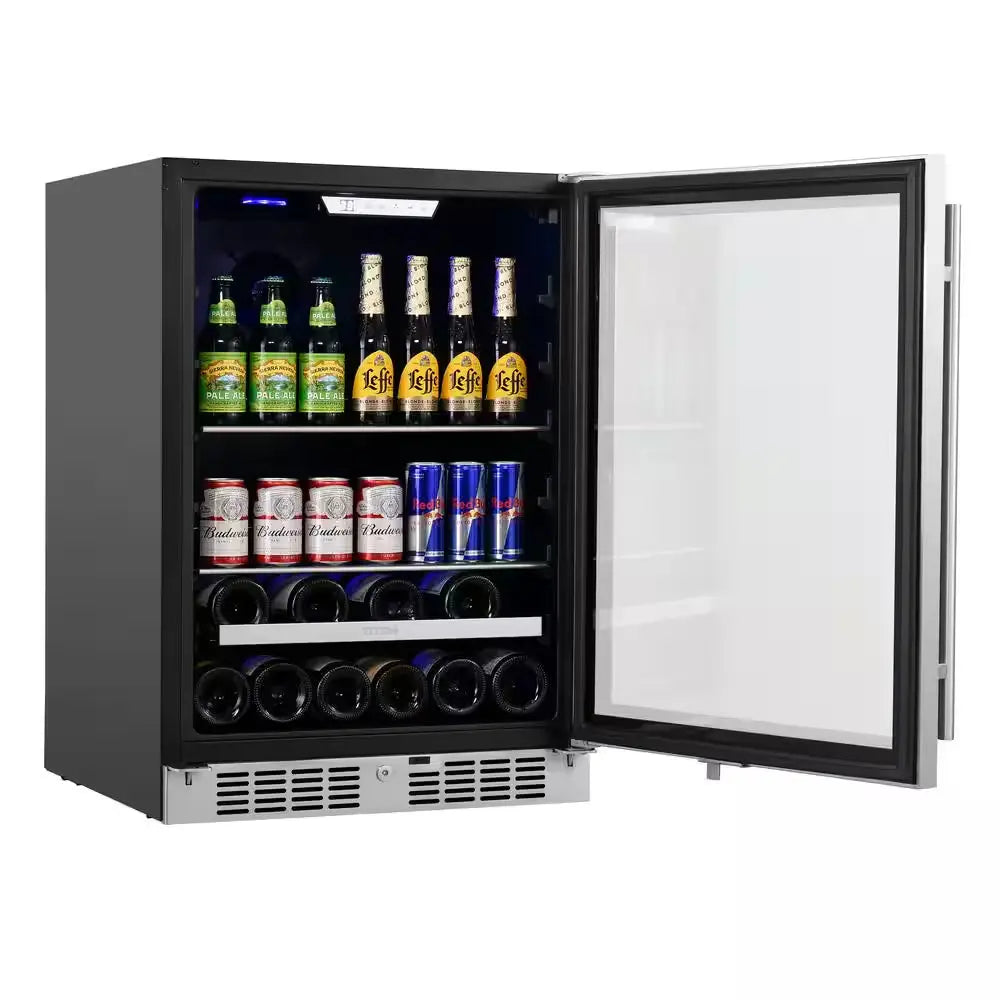 Transcend 24 In. 84-Can and 13-Bottle Seamless Stainless Steel Single Door Single Zone Built-In Beverage and Wine Cooler | Fridge.com