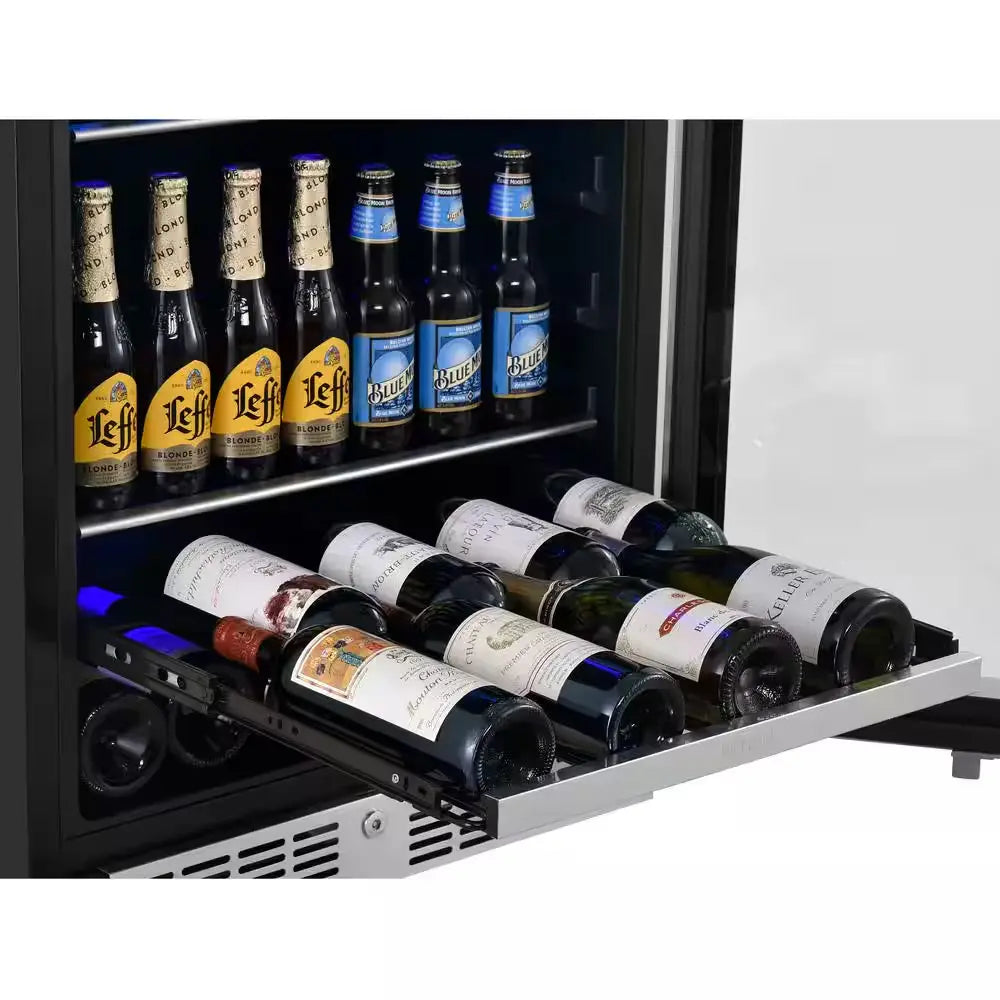 Transcend 24 In. 84-Can and 13-Bottle Seamless Stainless Steel Single Door Single Zone Built-In Beverage and Wine Cooler | Fridge.com