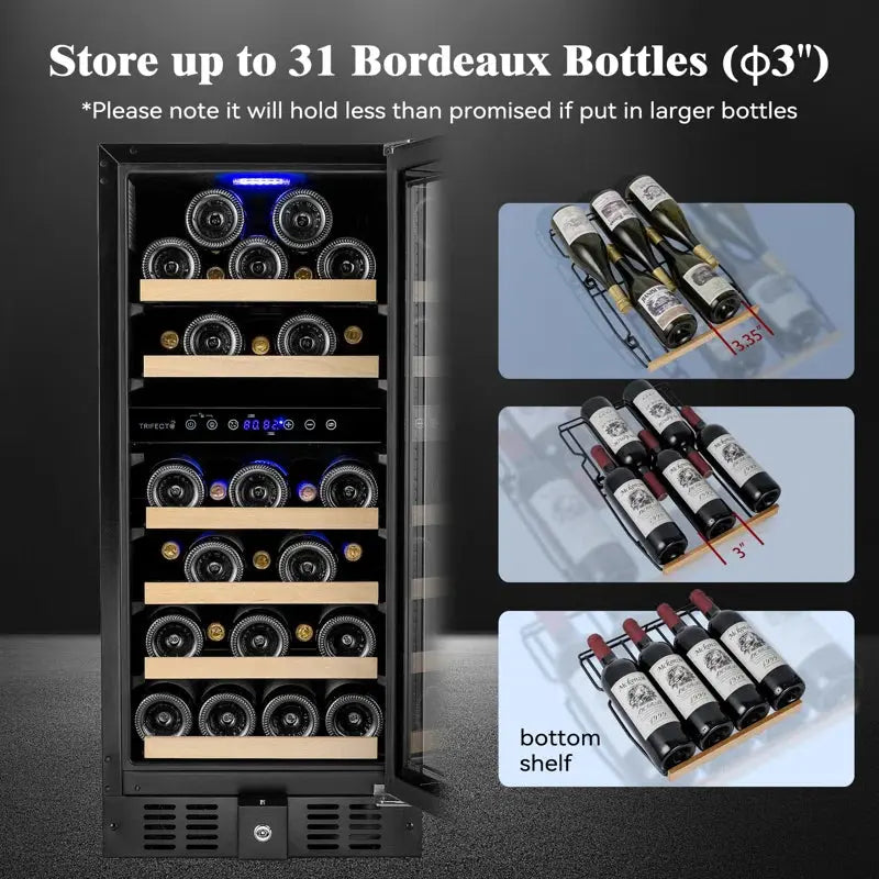 Trifecte 14.96'' 31 Bottle Dual Zone Wine Refrigerator | Fridge.com