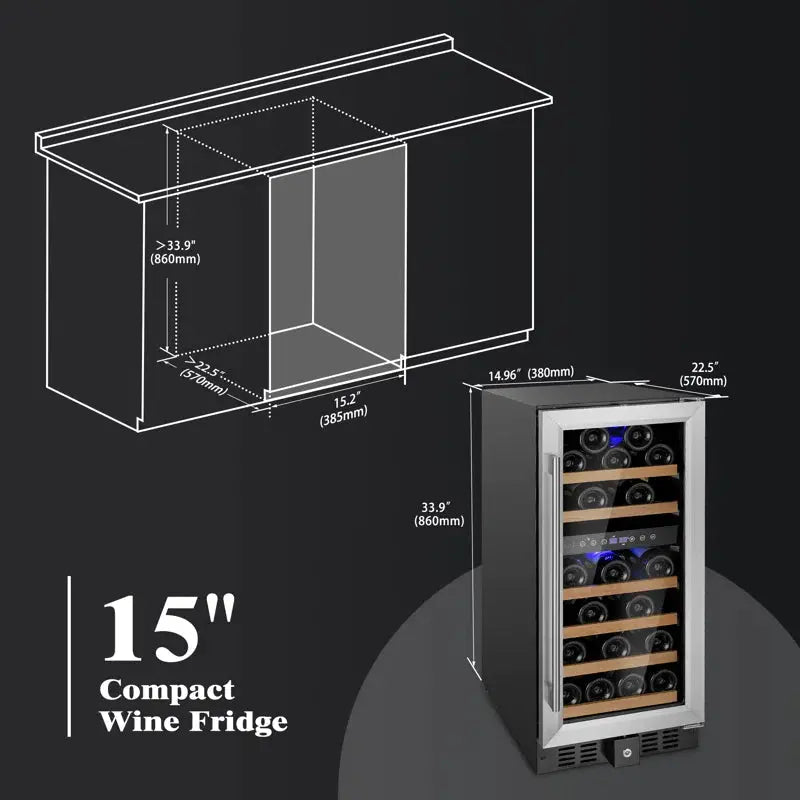 Trifecte 14.96'' 31 Bottle Dual Zone Wine Refrigerator | Fridge.com