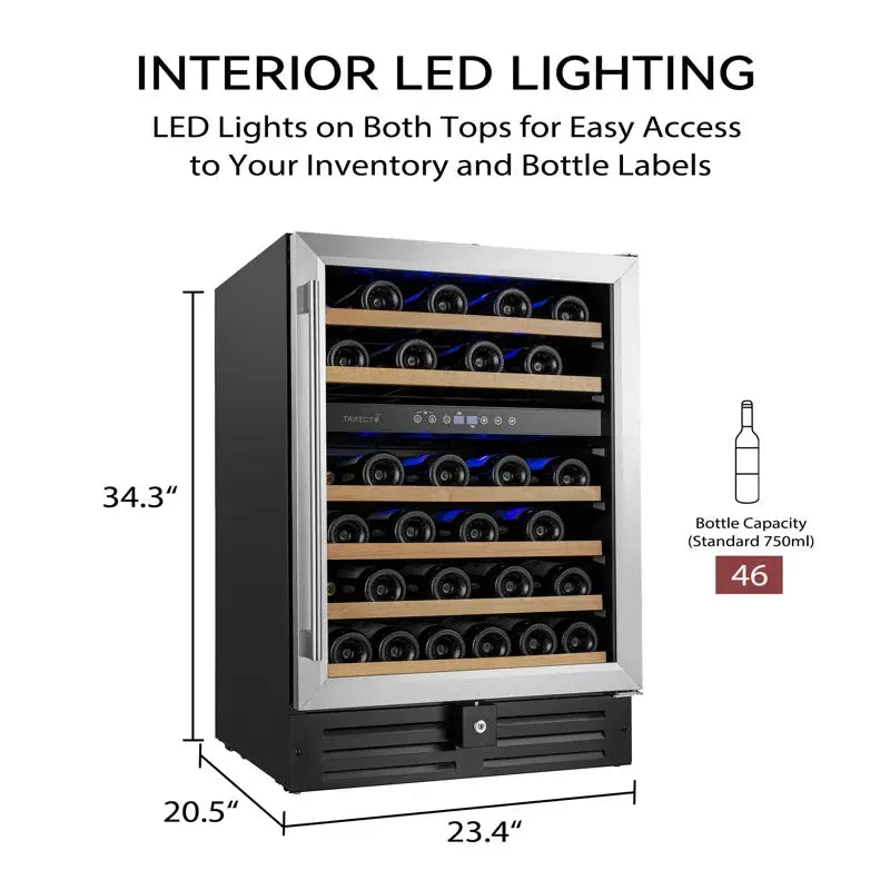 Trifecte 23.42'' 46 Bottle Dual Zone Wine Refrigerator | Fridge.com