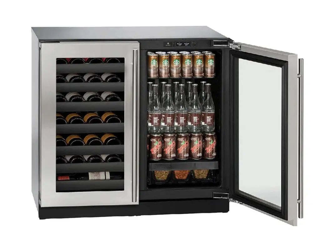 U-Line 35.437'' 79 Bottle and Can Dual Zone Built-In Wine & Beverage Refrigerator | Fridge.com