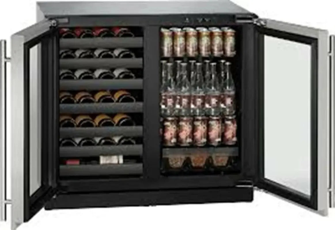 U-Line 35.437'' 79 Bottle and Can Dual Zone Built-In Wine & Beverage Refrigerator | Fridge.com